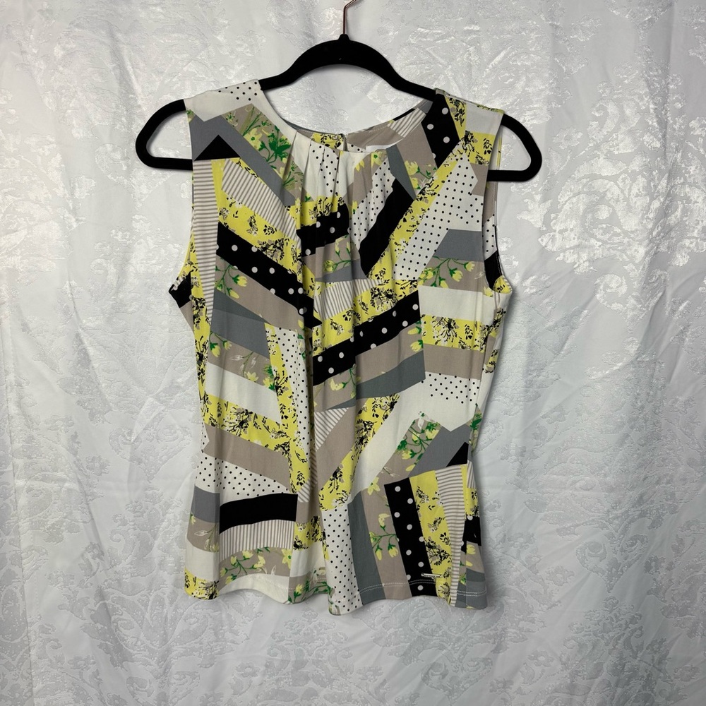 Calvin Klein‎ Silver Yellow Graphic Fitted Tank Top